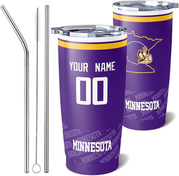 Taza de café KOPKOC Minnesota, vaso de viaje con nombre y número personalizados para hombres, mujeres y jóvenes.