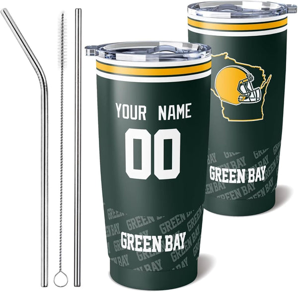 Taza de café KOPKOC Green Bay, vaso de viaje con nombre y número personalizados, ideal como regalo para hombres, mujeres y jóvenes.