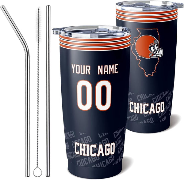 Taza de café KOPKOC Chicago, vaso de viaje con nombre y número personalizados para hombres, mujeres y jóvenes.