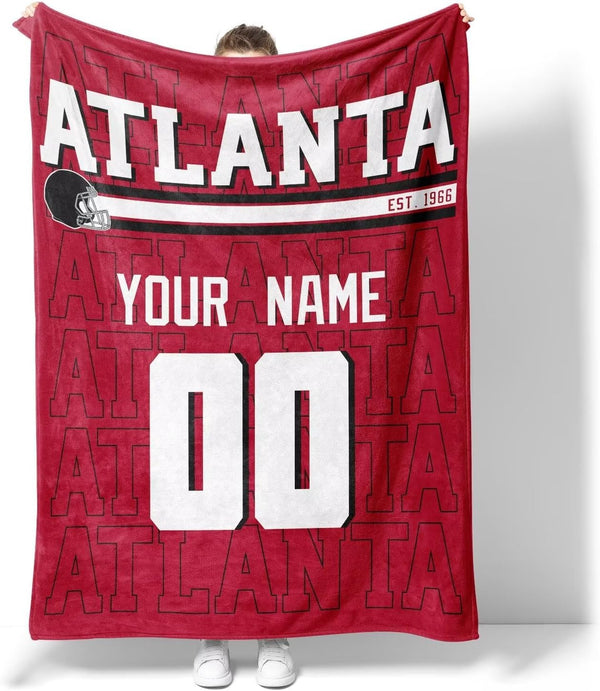 KOPKOC Atlanta Throw Blanket for Men Women Boy Custom Name and Number Gifts
