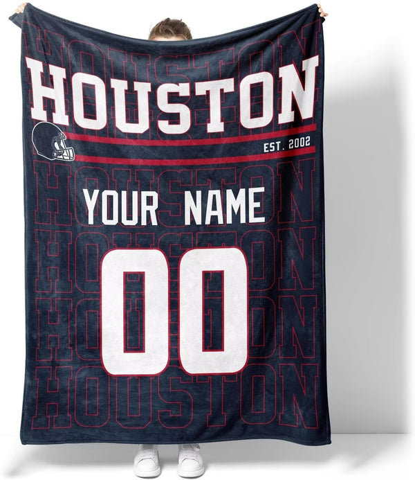 Manta KOPKOC Houston para hombres, mujeres y niños, con nombre y número personalizados.