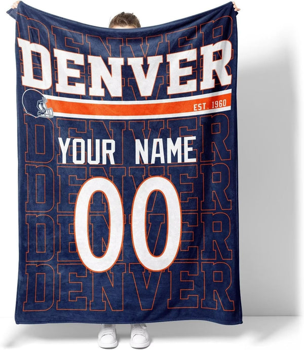 Manta KOPKOC Denver para hombres, mujeres y niños, con nombre y número personalizados.