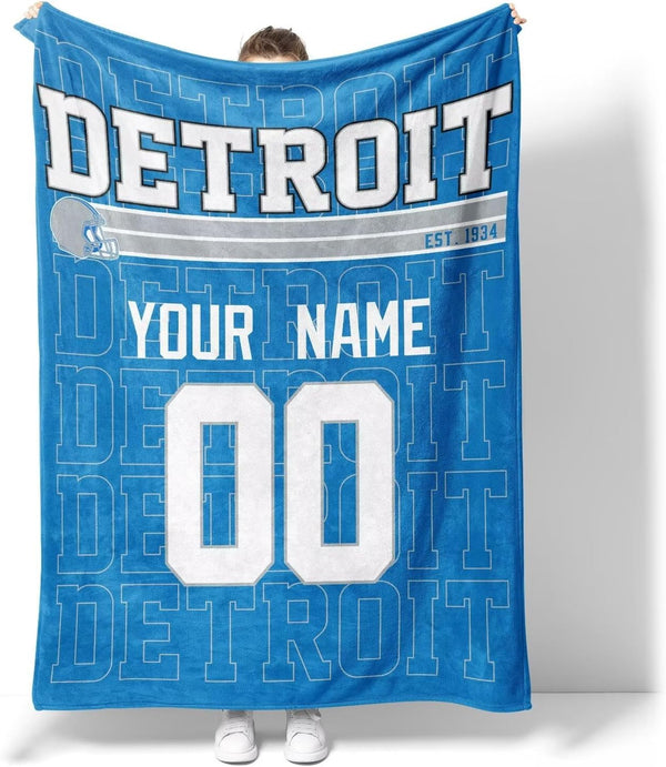 Manta KOPKOC Detroit para hombres, mujeres y niños, con nombre y número personalizados.