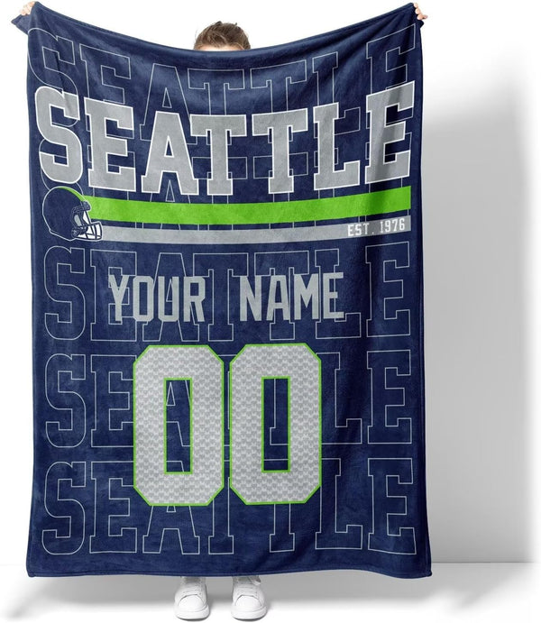 Manta KOPKOC Seattle para hombres, mujeres y niños, regalo personalizado con nombre y número