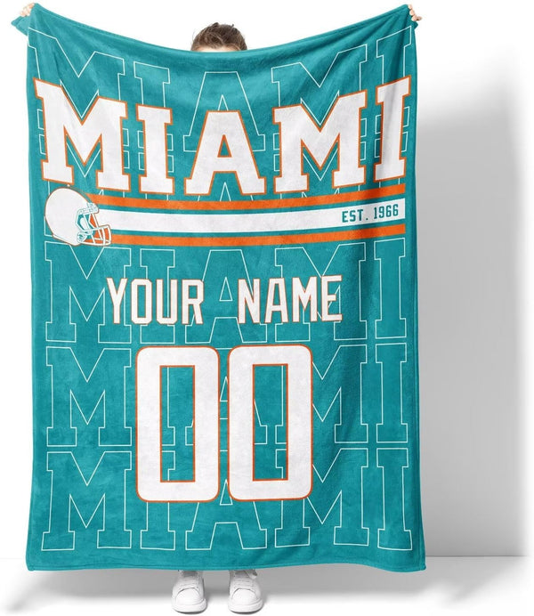 Manta KOPKOC Miami para hombres, mujeres y niños, con nombre y número personalizados.