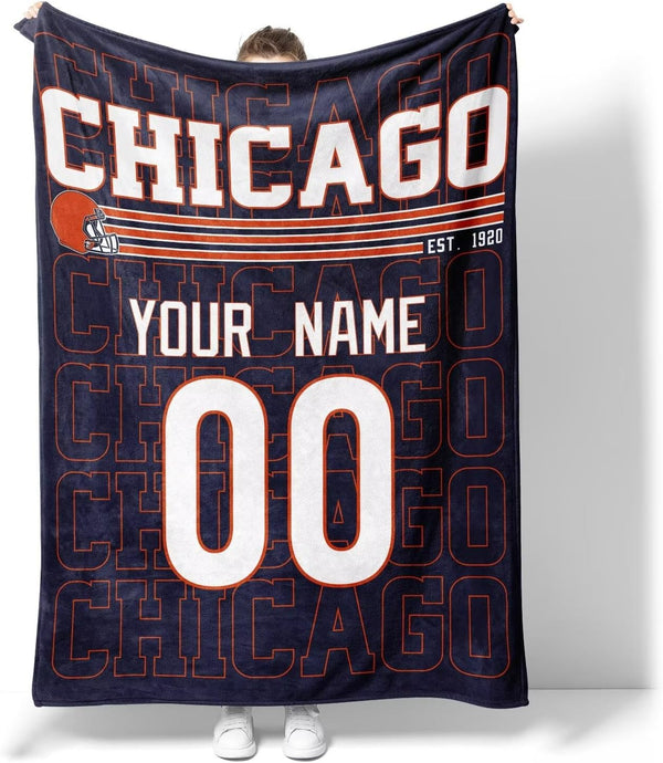 Manta KOPKOC Chicago para hombres, mujeres y niños, con nombre y número personalizados.