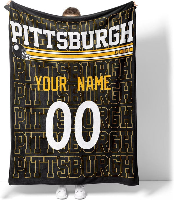 Manta KOPKOC Pittsburgh para hombres, mujeres y niños, con nombre y número personalizados.