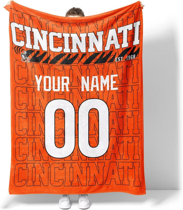 Manta KOPKOC Cincinnati para hombres, mujeres y niños, regalo personalizado con nombre y número