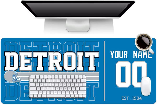 Alfombrilla de ratón KOPKOC Detroit con nombre y número personalizados para escritorio, ideal para hombres, mujeres y jóvenes.