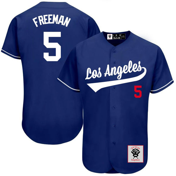 Kopkoc Los Angeles Freeman 5 Royal Baseballl Stitched Jerseys