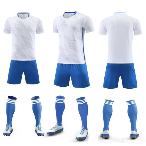 Custom Blue White Jersey V-Neck Soft Training Uniform Soccer Sets Jersey