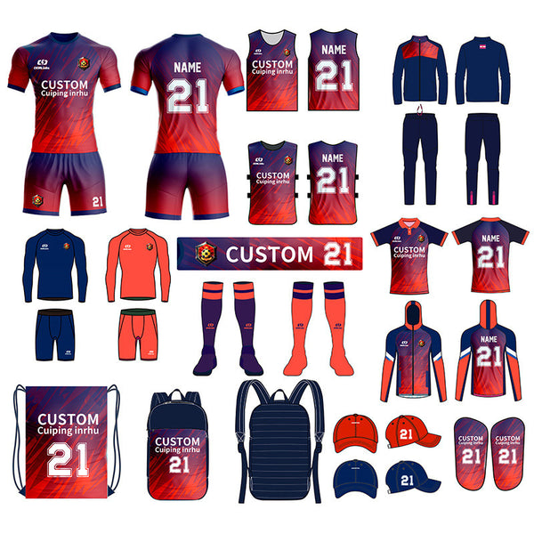 Custom Soccer Uniforms Include Jersey,Training suits, football socks, hats, jackets, backpacks, team flags