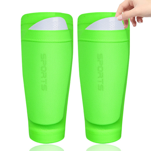Soccer Leg Guards, Custom Green Socks, Kids Adults, Unisex Footless Socks, Double Layer, Breathable Professional Shin Guards