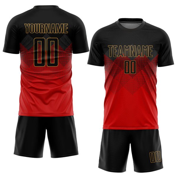 Custom Red Black-Gold Sublimation Soccer Uniform Jersey