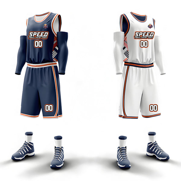 Custom Navy White-Orange Double Side Sets Sportswear Basketball Jersey