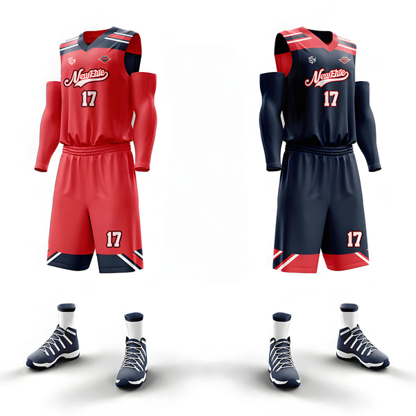Custom Red Sapphire blue Double Side Sets Sportswear Basketball Jersey