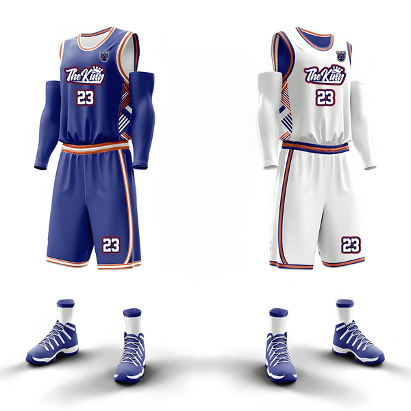 Custom Enamel blue White-Orange Sapphire blue Double Side Sets Sportswear Basketball Jersey