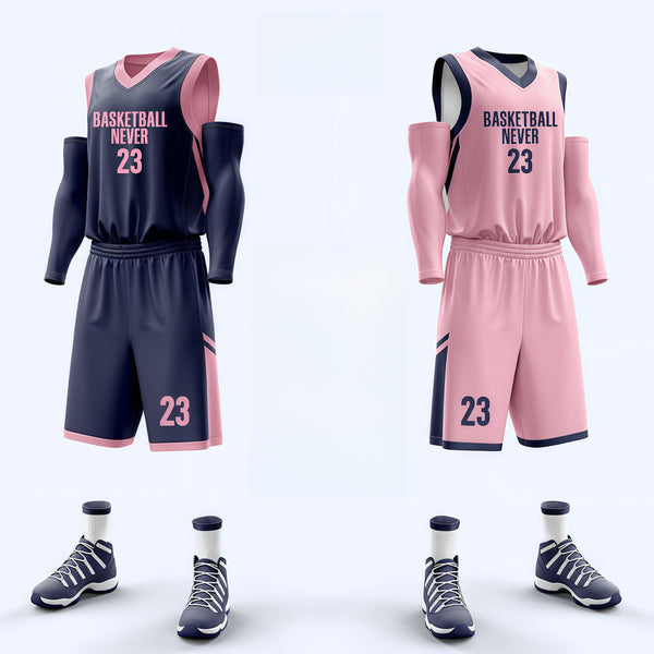 Custom Sapphire blue Pink Sapphire blue Double Side Sets Sportswear Basketball Jersey