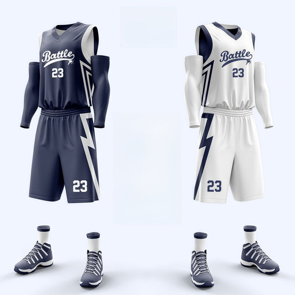 Custom Navy White Lightning Sapphire blue Double Side Sets Sportswear Basketball Jersey