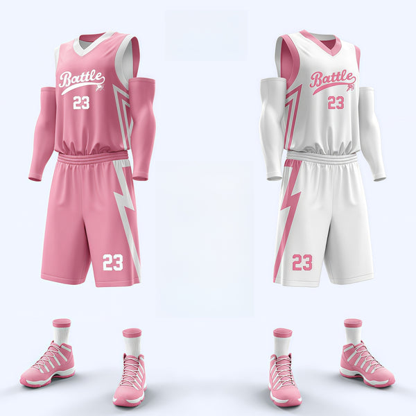 Custom Pink White Sapphire blue Double Side Sets Sportswear Basketball Jersey