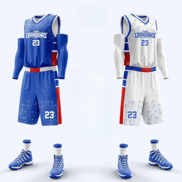 Custom Blue White-red Sapphire blue Double Side Sets Sportswear Basketball Jersey