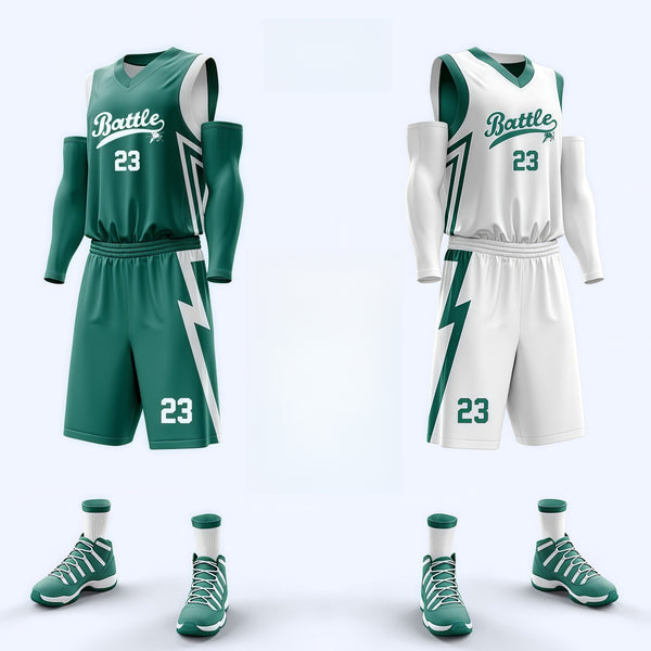 Custom Green White Sapphire blue Double Side Sets Sportswear Basketball Jersey