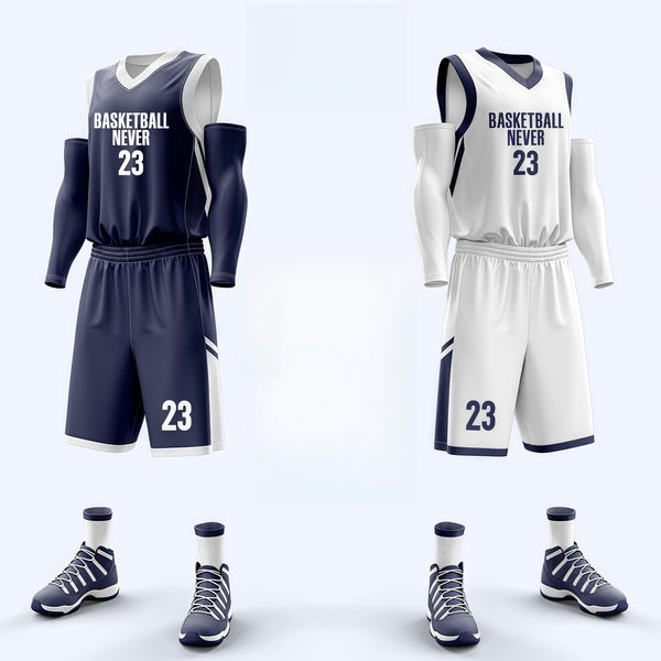 Custom Navy White Sapphire blue Double Side Sets Sportswear Basketball Jersey