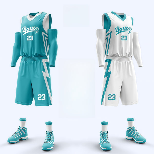 Custom SkyBlue White Sapphire blue Double Side Sets Sportswear Basketball Jersey